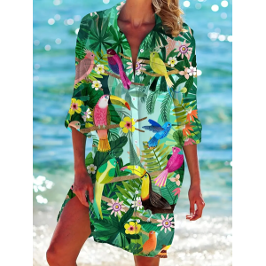 Women's Parrots Long Sleeve Shirt Spring/Fall Printing Shirt Collar Daily Casual Top