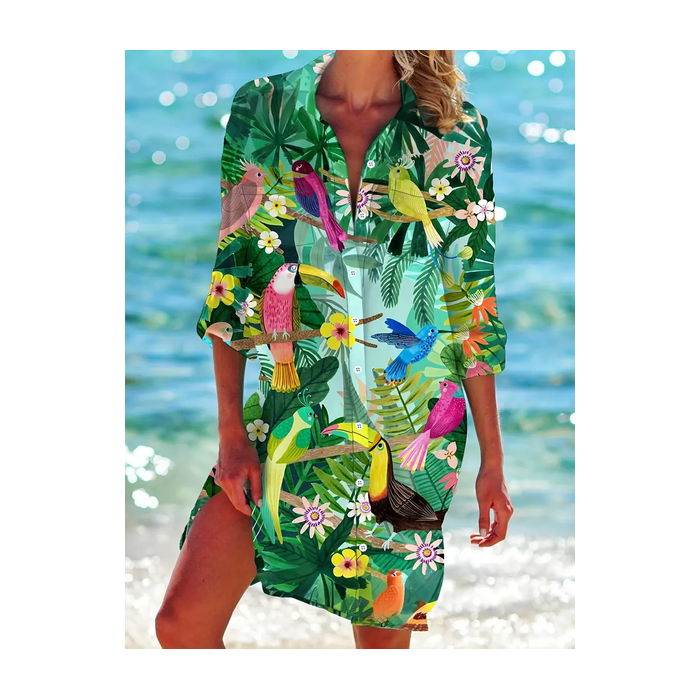 Women's Parrots Long Sleeve Shirt Spring/Fall Printing Shirt Collar Daily Casual Top