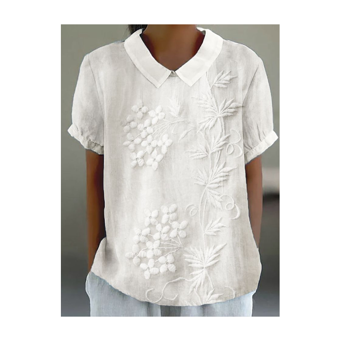 Women Floral Short Sleeve Shirt Summer Printing Shawl Collar Daily Casual Top