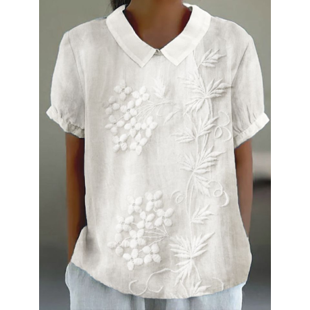 Women Floral Short Sleeve Shirt Summer Printing Shawl Collar Daily Casual Top