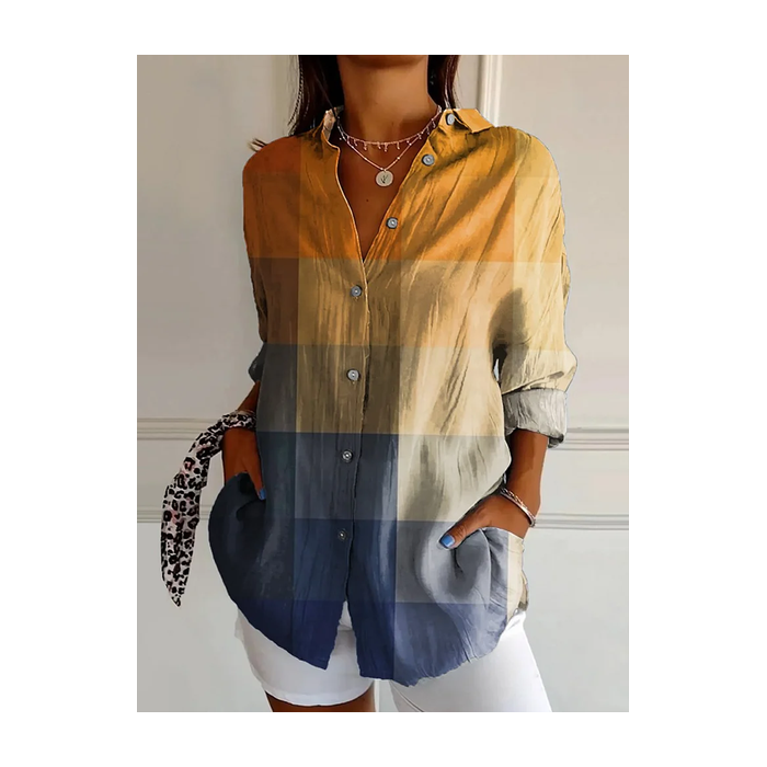 Women Plaid Long Sleeve Shirt Spring/Fall Buckle Shirt Collar Daily Casual Top