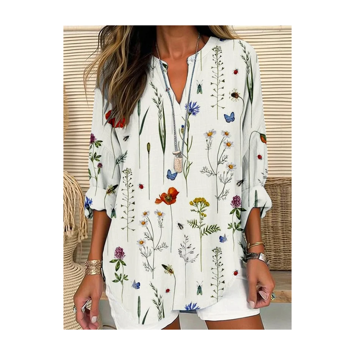 Women Floral Long Sleeve Blouse Spring/Fall Printing V Neck Daily Casual Top