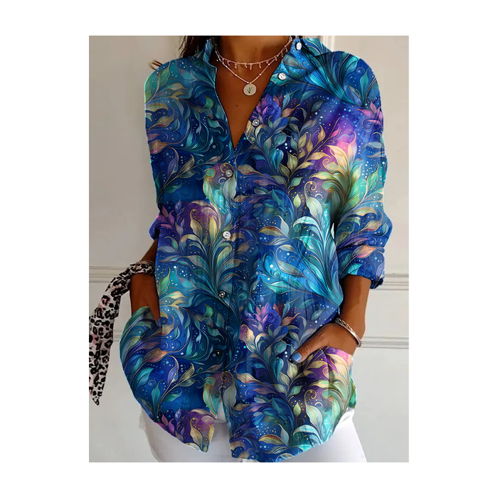 Women Floral Long Sleeve Shirt Spring/Fall Shirt Collar Daily Casual Top