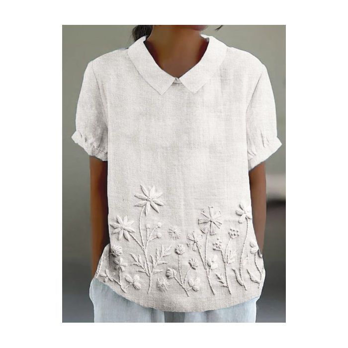 Women Floral Short Sleeve Shirt Summer Printing Shawl Collar Daily Casual Top