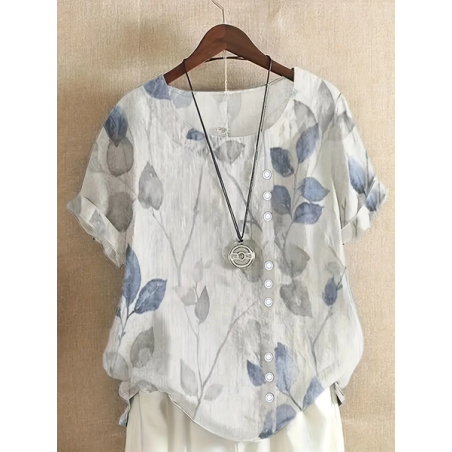 Women Floral Short Sleeve Shirt Summer Printing Crew Neck Daily Casual Top