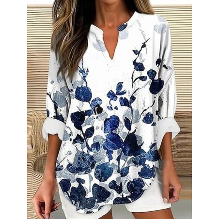 Women Floral Long Sleeve Blouse Spring/Fall Printing V Neck Daily Casual Top