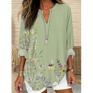 Women Floral Long Sleeve Blouse Spring/Fall Printing V Neck Daily Casual Top