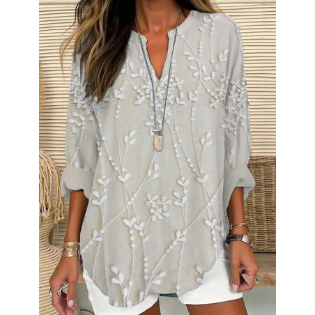 Women Floral Long Sleeve Blouse Spring/Fall Printing V Neck Daily Casual Top