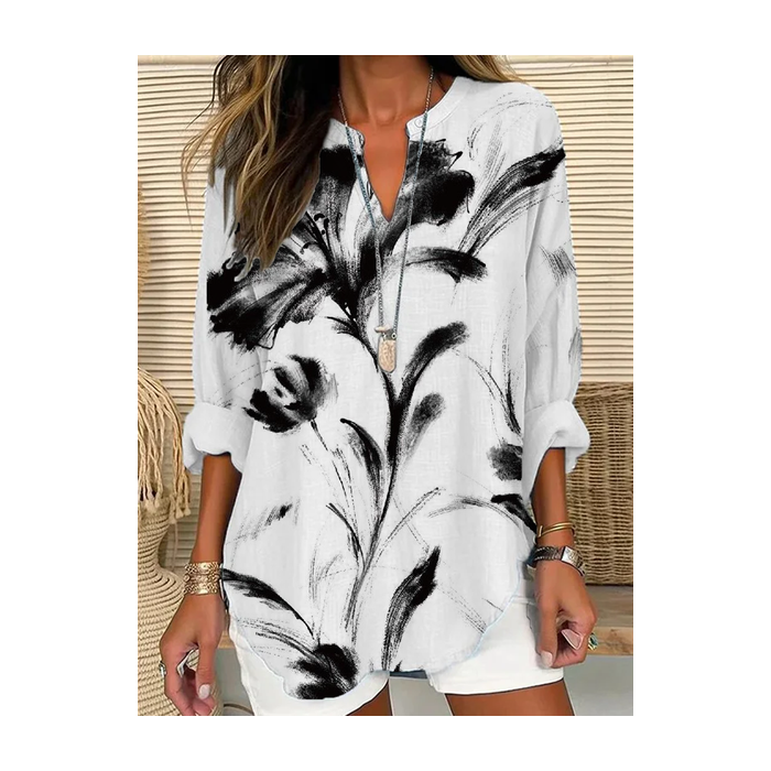 Women Floral Long Sleeve Blouse Spring/Fall Printing V Neck Daily Casual Top