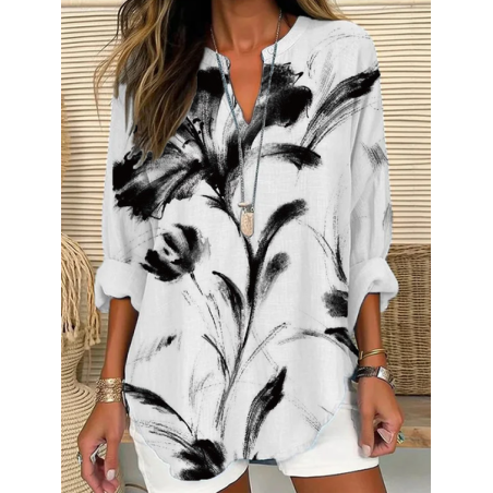 Women Floral Long Sleeve Blouse Spring/Fall Printing V Neck Daily Casual Top