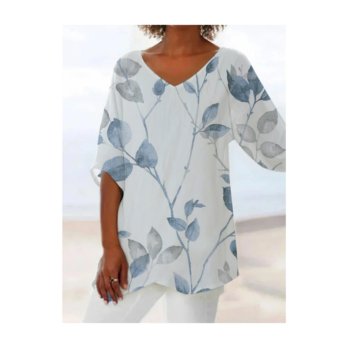 Women Floral Short Sleeve Shirt Summer Printing V Neck Daily Casual Top