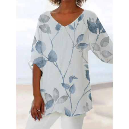 Women Floral Short Sleeve Shirt Summer Printing V Neck Daily Casual Top