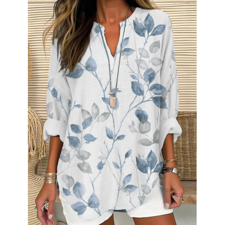 Women Floral Long Sleeve Blouse Spring/Fall Printing V Neck Daily Casual Top