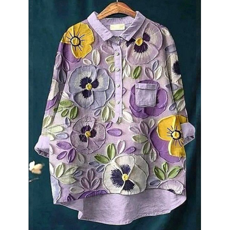Women Floral Long Sleeve Shirt Spring/Fall Printing Shirt Collar Daily Casual Top