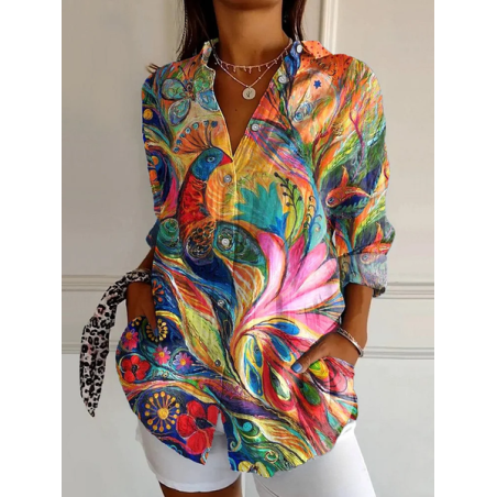 Women Phoenix Long Sleeve Shirt Spring/Fall Buckle Shirt Collar Daily Casual Top