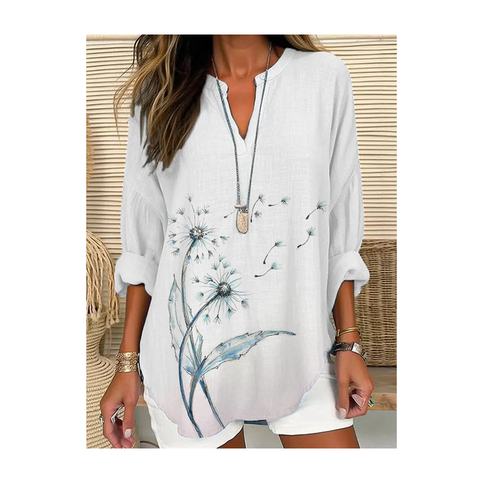 Women Floral Long Sleeve Blouse Spring/Fall Printing V Neck Daily Casual Top