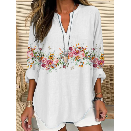 Women Floral Long Sleeve Blouse Spring/Fall Printing V Neck Daily Casual Top