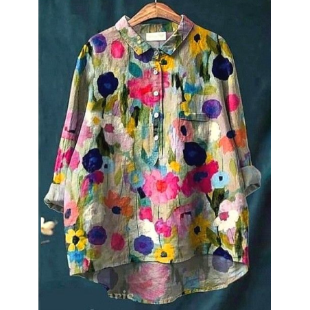 Women Floral Long Sleeve Shirt Spring/Fall Printing Shirt Collar Daily Casual Top