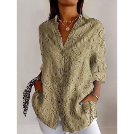 Women's Long Sleeve Shirt Spring/Fall Geometric Cotton Shirt Collar Daily Going Out Casual Top