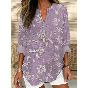 Women Floral Long Sleeve Blouse Spring/Fall Printing V Neck Daily Casual Top