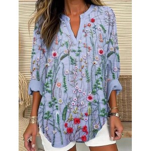 Women Floral Long Sleeve Blouse Spring/Fall Printing V Neck Daily Casual Top