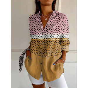 Women Polka Dots Long Sleeve Shirt Spring/Fall Buckle Shirt Collar Daily Casual Top