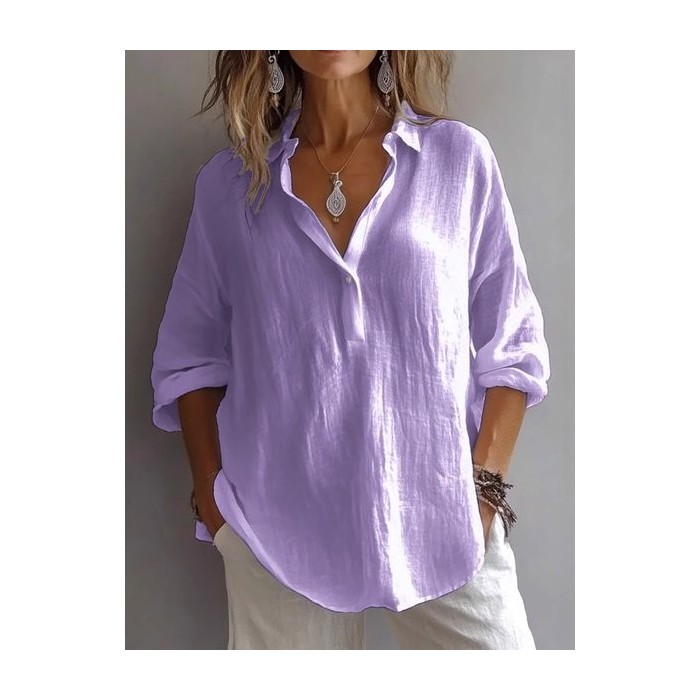 Women Plain Three Quarter Sleeve Blouse Spring/Fall V Neck Daily Casual Top