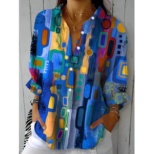 Women's Abstract Long Sleeve Shirt Spring/Fall Buckle Shirt Collar Daily Casual Top