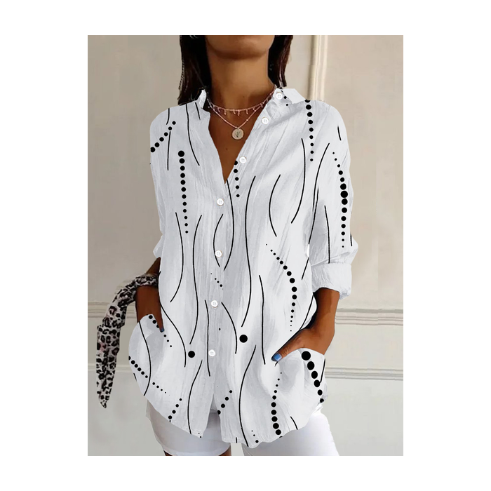 Women Polka Dots Long Sleeve Shirt Spring/Fall Buckle Shirt Collar Daily Casual Top