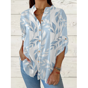 Women Floral Long Sleeve Shirt Spring/Fall Printing Stand Collar Daily Casual Top