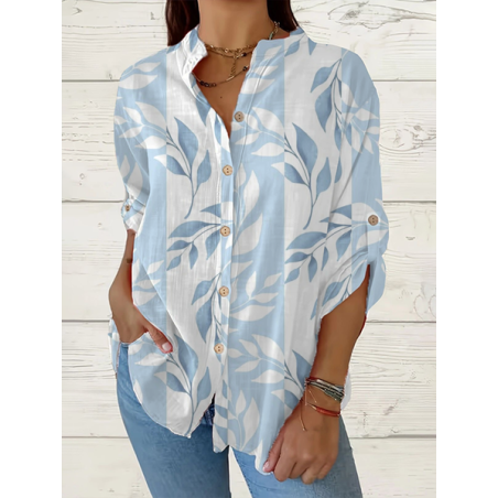 Women Floral Long Sleeve Shirt Spring/Fall Printing Stand Collar Daily Casual Top