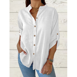 Women Plain Long Sleeve Shirt Spring/Fall Printing Stand Collar Daily Casual Top