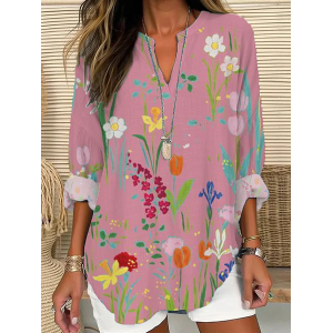 Women Floral Long Sleeve Blouse Spring/Fall Printing V Neck Daily Casual Top