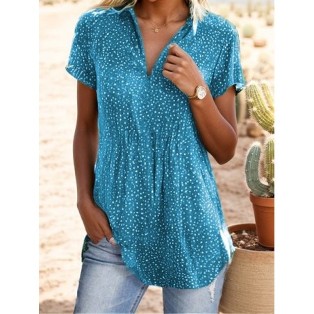 Women's Short Sleeve Blouse Summer Polka Dots Cotton Shirt Collar Daily Going Out Casual Top Green