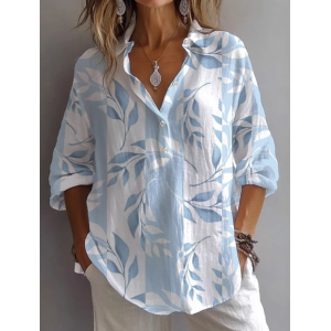 Women Floral Long Sleeve Shirt Spring/Fall Printing Shirt Collar Daily Casual Top