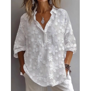 Women Floral Long Sleeve Shirt Spring/Fall Printing Shirt Collar Daily Casual Top