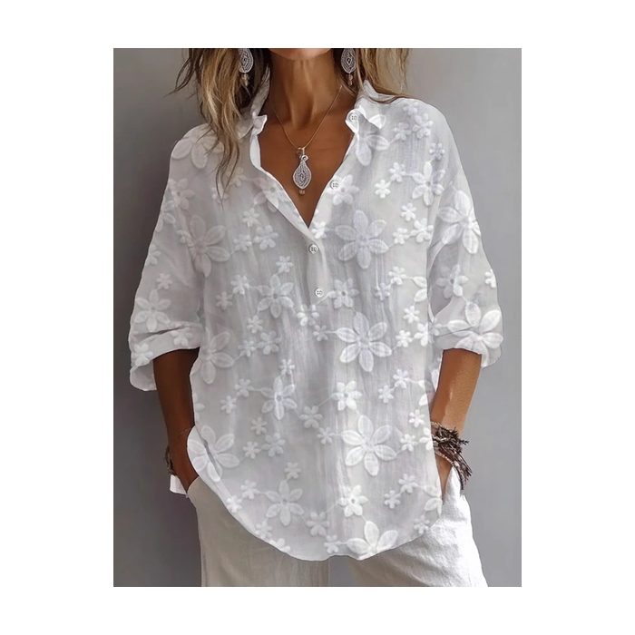 Women Floral Long Sleeve Shirt Spring/Fall Printing Shirt Collar Daily Casual Top