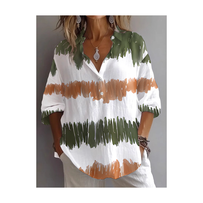 Women Abstract Long Sleeve Shirt Spring/Fall Printing Shirt Collar Daily Casual Top