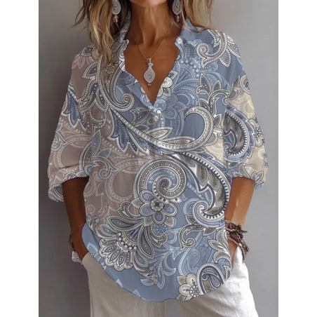 Women Floral Long Sleeve Shirt Spring/Fall Printing Shirt Collar Daily Casual Top