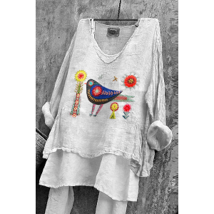 Women Floral Long Sleeve Blouse Spring/Fall Printing V Neck Daily Casual Top