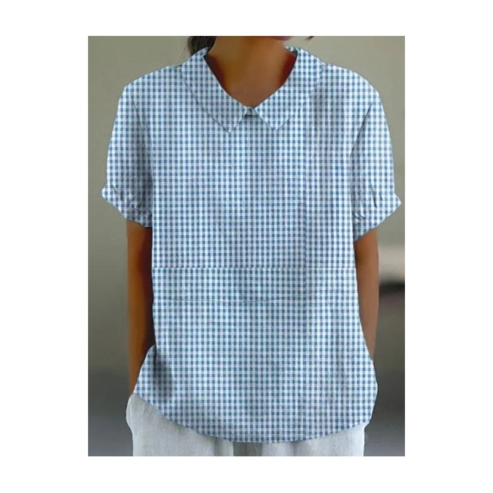 Women Geometric Short Sleeve Tee T-shirt Stand Collar Printing Casual Summer Top