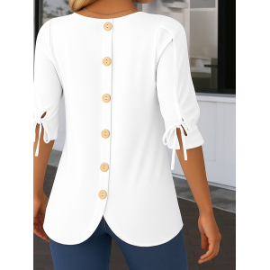 Women Plain Half Sleeve Shirt Summer Crew Neck Daily Vintage Top