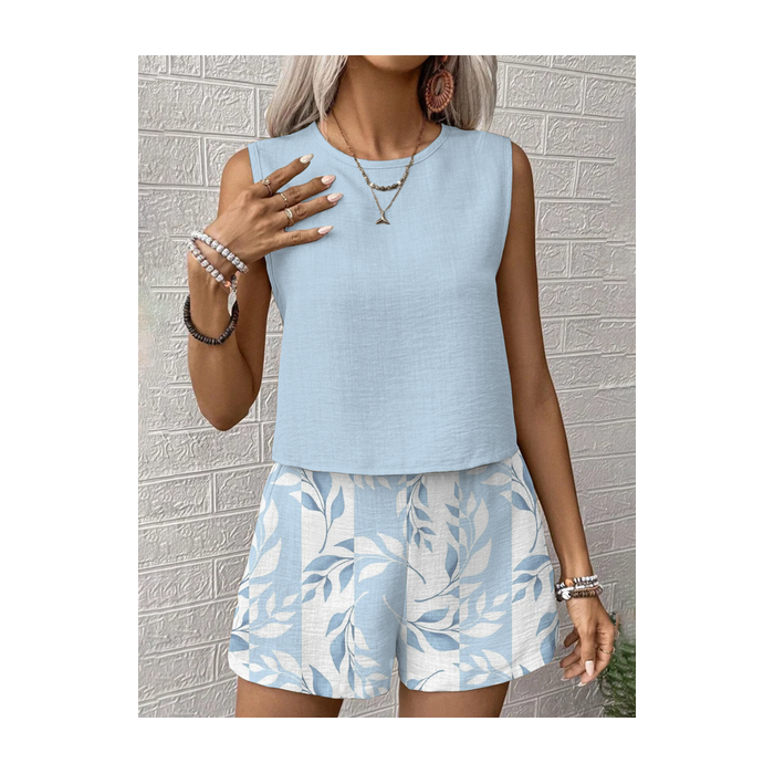 Women Floral Printing Two-Piece Set Daily Sleeveless Casual Summer Multi-Piece Set Matching Set