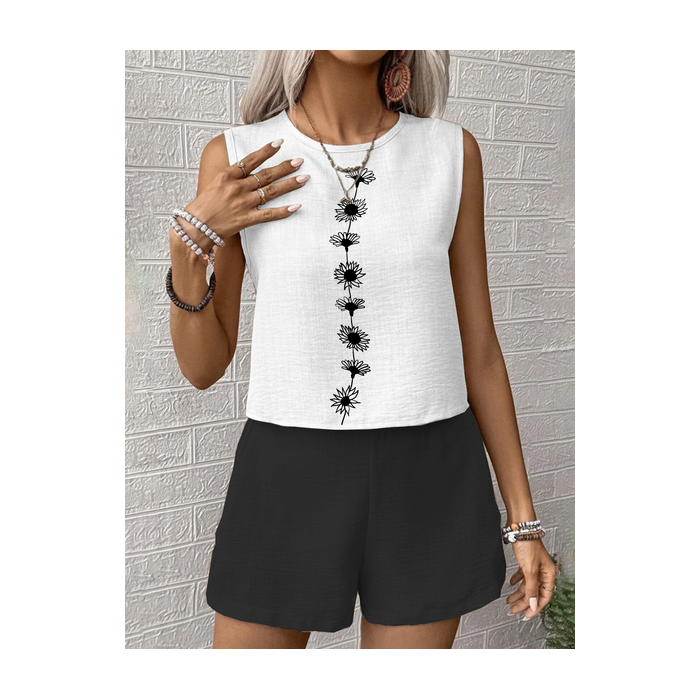 Women Floral Printing Two-Piece Set Daily Sleeveless Casual Summer Multi-Piece Set Matching Set