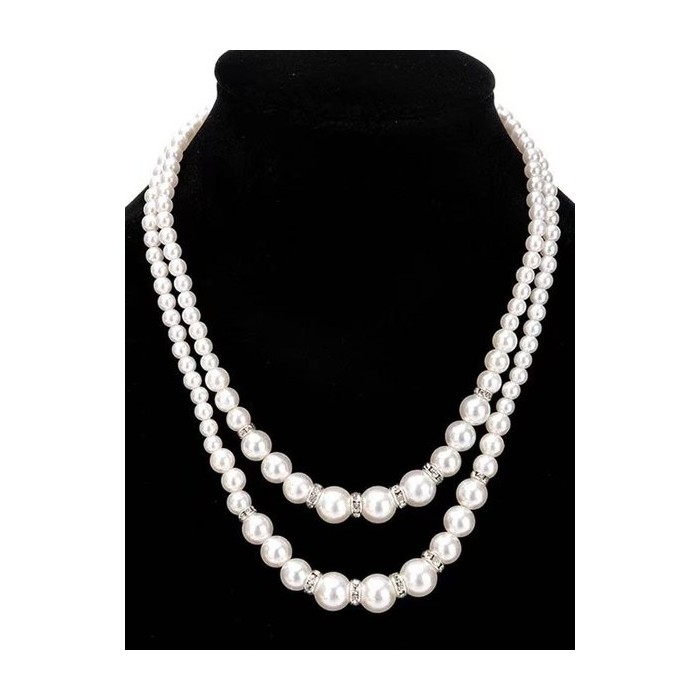 Fashion Imitation Pearl Beaded Necklace Temperament Diamond Double Layer Pearl Sweater Long Chain Necklace