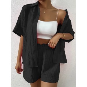 Women Plain Adjustable Strap Two-Piece Set Daily Half Sleeve Casual Summer Top With Pants Matching Set