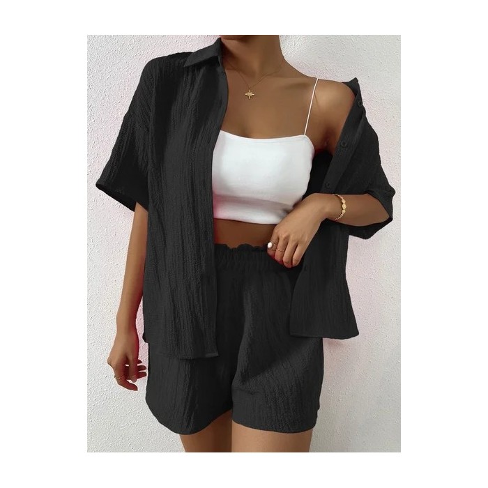 Women Plain Adjustable Strap Two-Piece Set Daily Half Sleeve Casual Summer Top With Pants Matching Set