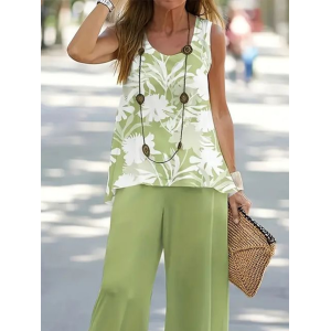 Women Floral Printing Two-Piece Set Daily Sleeveless Casual Summer Multi-Piece Set Matching Set