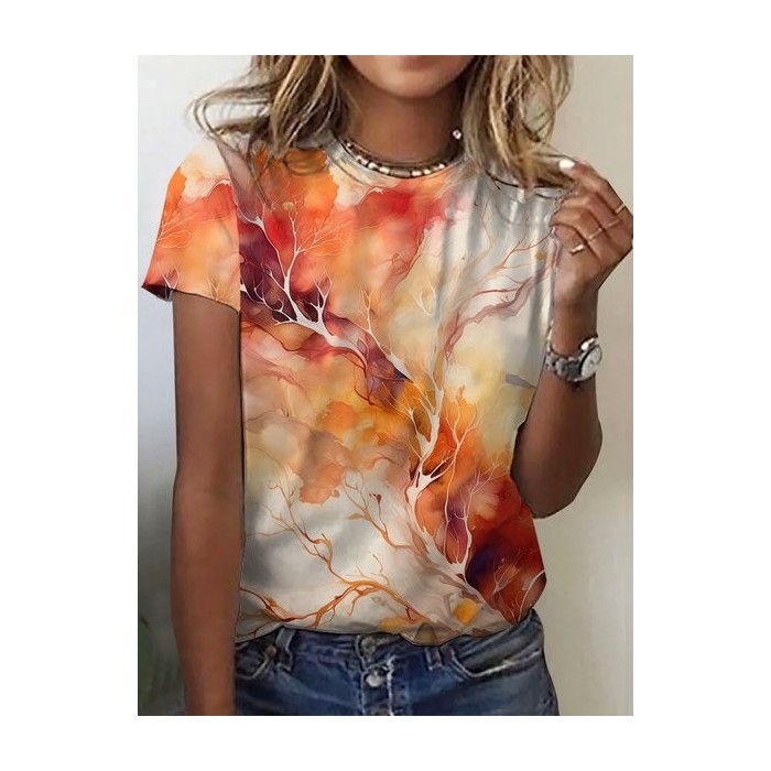 Women's Short Sleeve Tee T-shirt Summer Abstract Crew Neck Casual Top