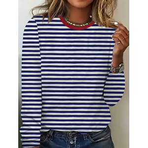 Women's Striped Long Sleeve Tee T-shirt Crew Neck Printing Casual Spring/Fall Graphic Tee Top